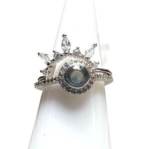Ring Bomb Party Ring, size 6, gray blue gemstone rhodium plated